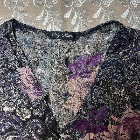Y2K Purple Floral Paisley Sheer and Lace Sleeveless Top/Tank -Size M -TP17 - Picture 7 of 9